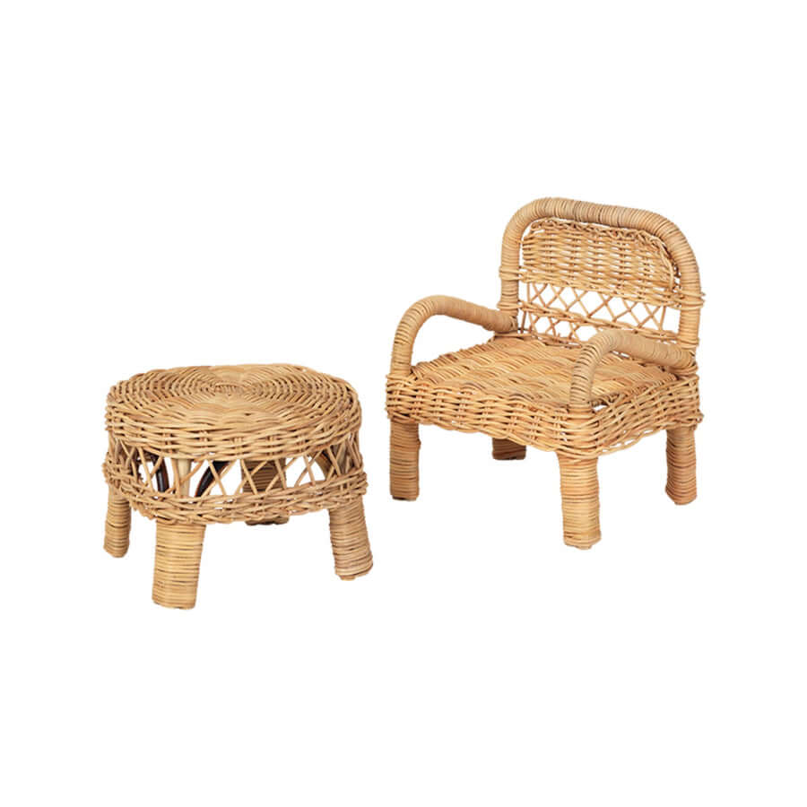 Fabelab - Doll Chair and Table - Rattan