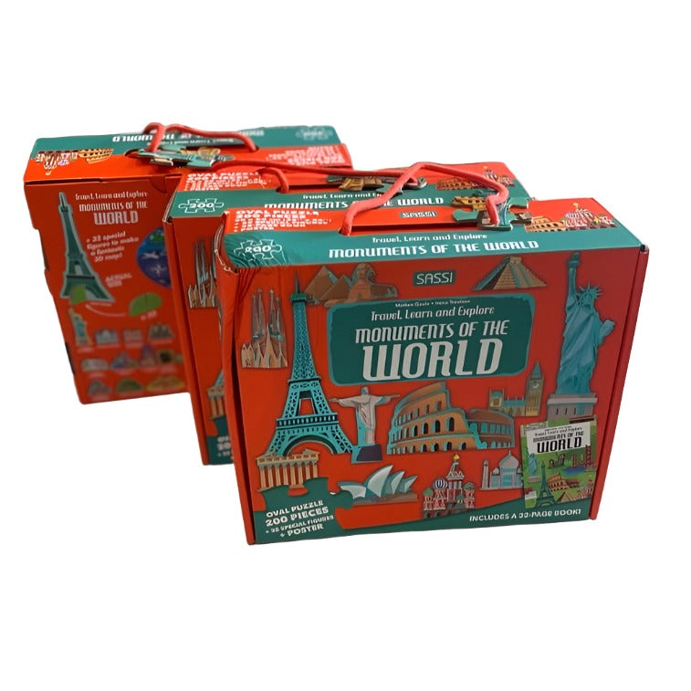 SECONDS PACK Sassi Travel, Learn and Explore - Book and 3D Puzzle Set - Monuments, 200 pcs