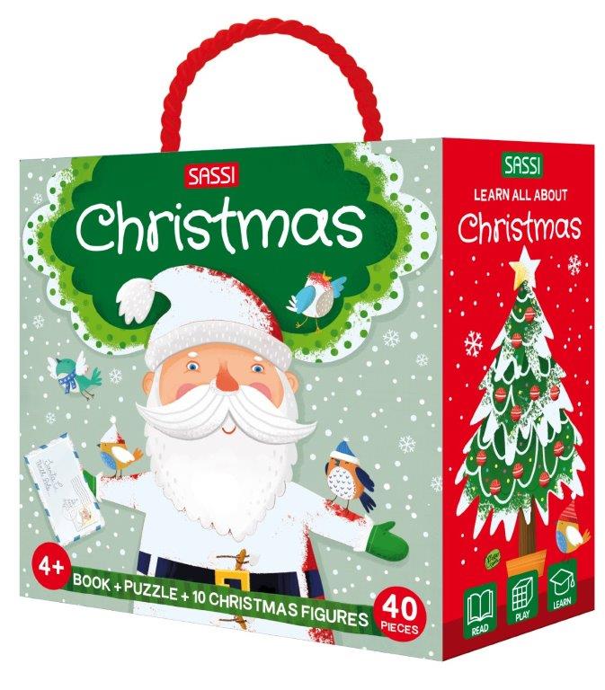 Sassi 3D Puzzle and Book Set - Learn all About Christmas, 40 pcs