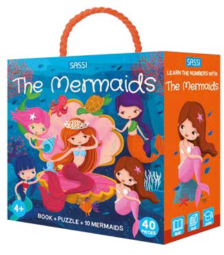SECONDS Sassi 3D Puzzle and Book Set - Learn Numbers Mermaids, 40 pcs