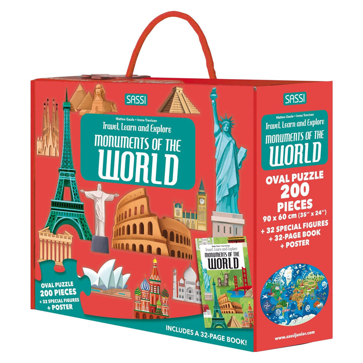 SECONDS PACK Sassi Travel, Learn and Explore - Book and 3D Puzzle Set - Monuments, 200 pcs
