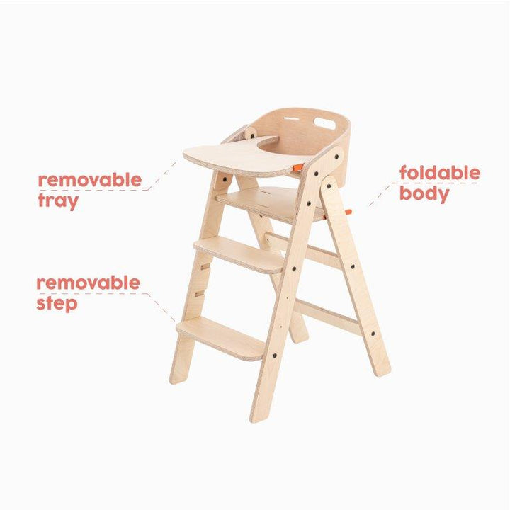 Mamatoyz My Chair All-In-One Foldable Wooden High Chair, Natural