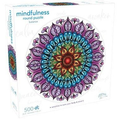Mindful Living - Mindfulness Mandala Round Puzzle - Balance, 500 pcs BONUS Mandala Colouring Sheet