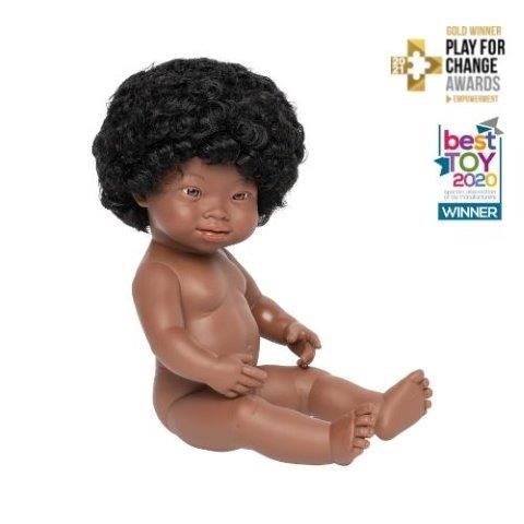 Miniland Doll - Anatomically Correct Baby African Girl with Down syndrome, 38 cm (UNDRESSED)