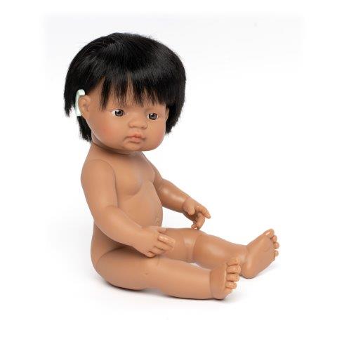Miniland Doll - Anatomically Correct Baby, Latin American Boy, 38 cm (UNDRESSED) with Hearing Implant