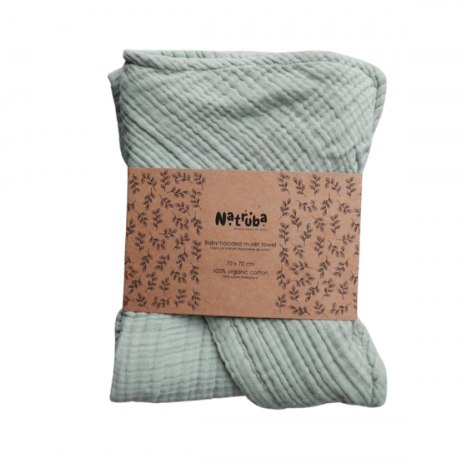 Natruba Muslin Hooded Baby Towel, Green, 70 cm