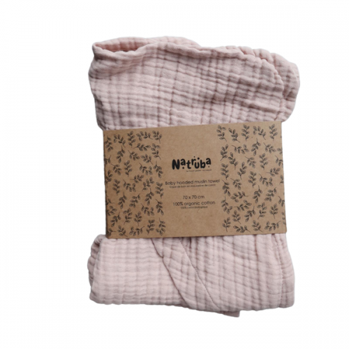 Natruba Muslin Hooded Baby Towel, Powder, 70 cm