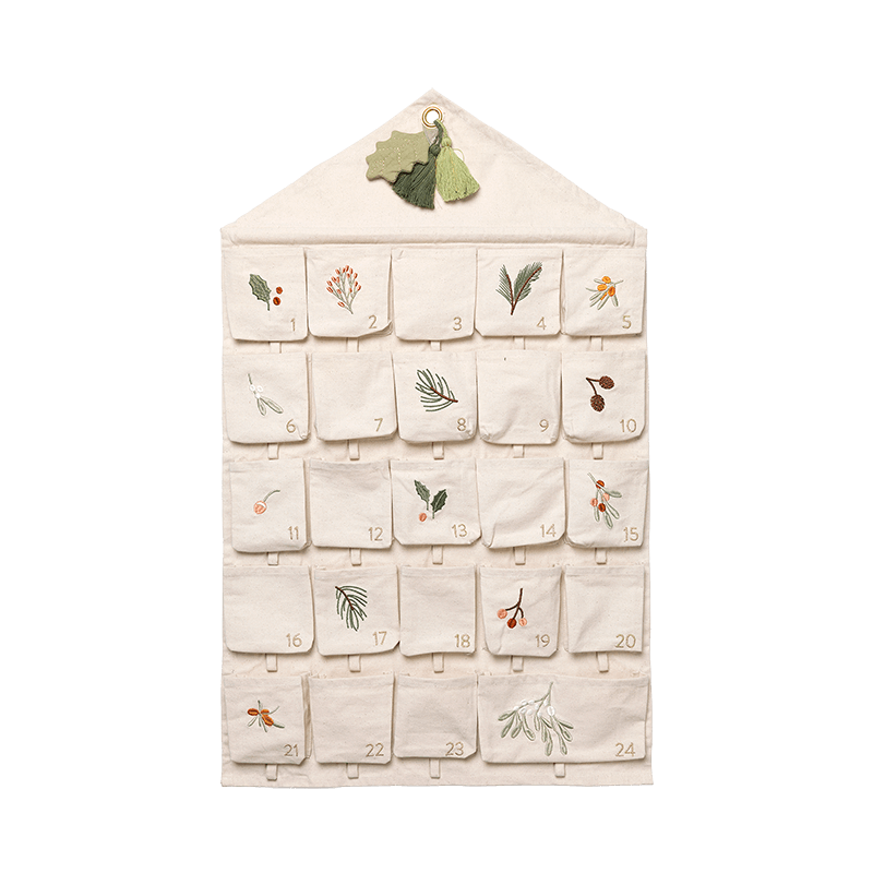 Fabelab Christmas - Advent Calendar - Yule Greens Embroidered Natural, 82 cm