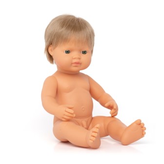 Miniland Doll - Anatomically Correct Baby, Dark Blond Caucasian Boy,  38 cm