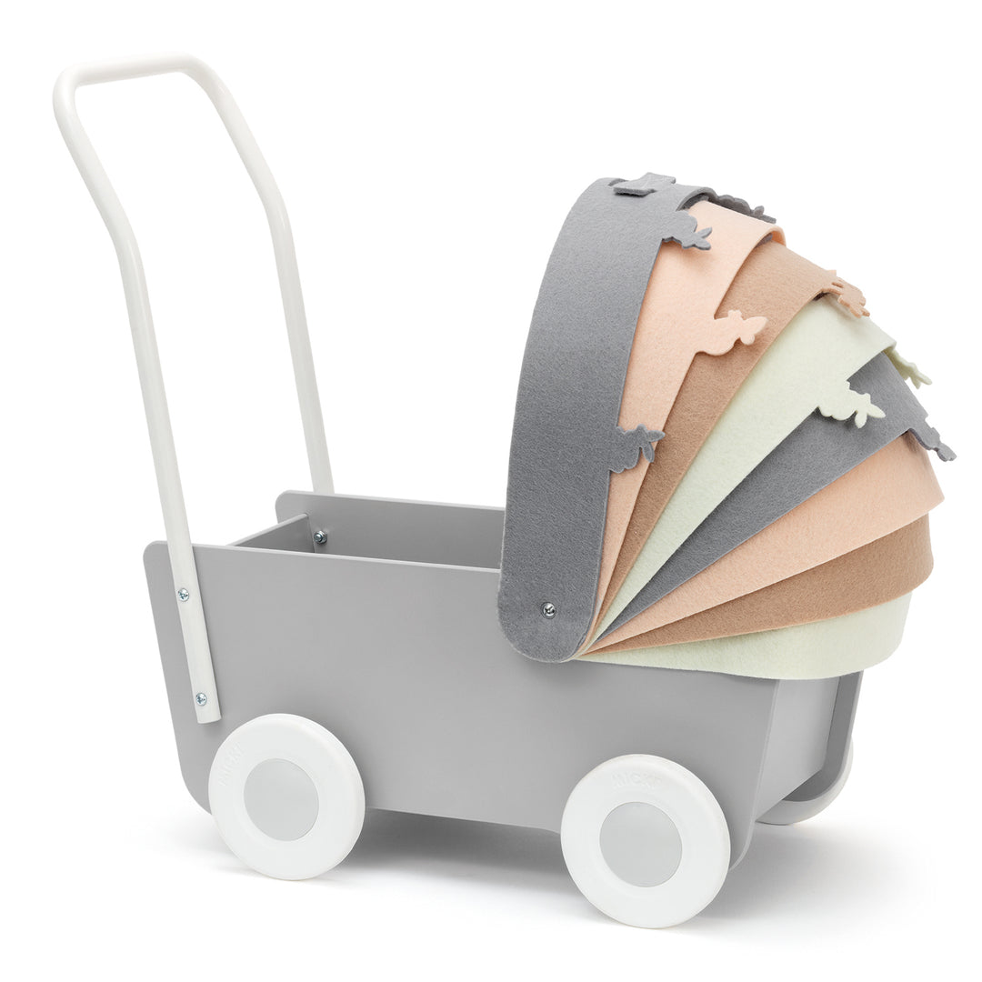 Skrållan Wooden Pram with Felt Concertina Hood