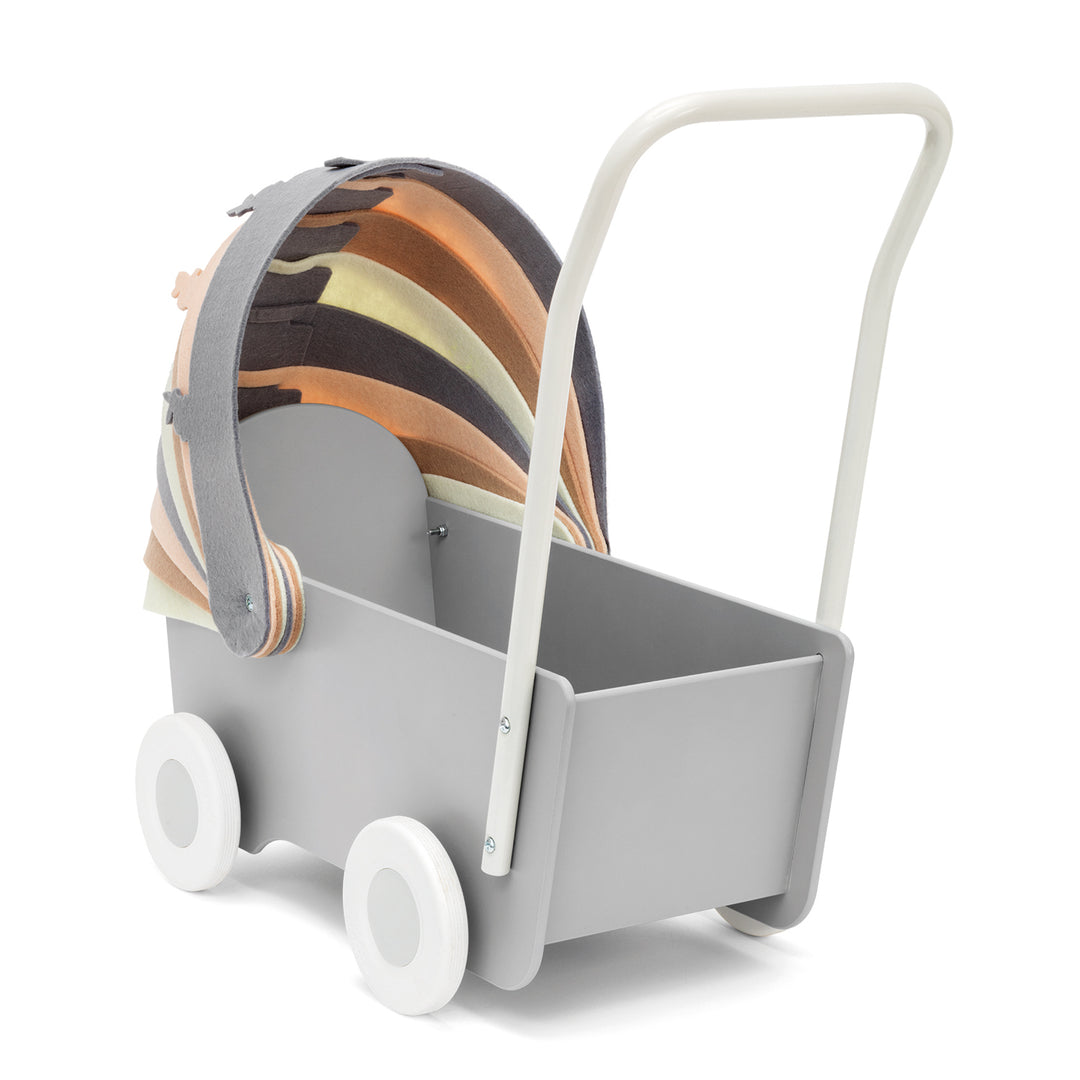 Skrållan Wooden Pram with Felt Concertina Hood