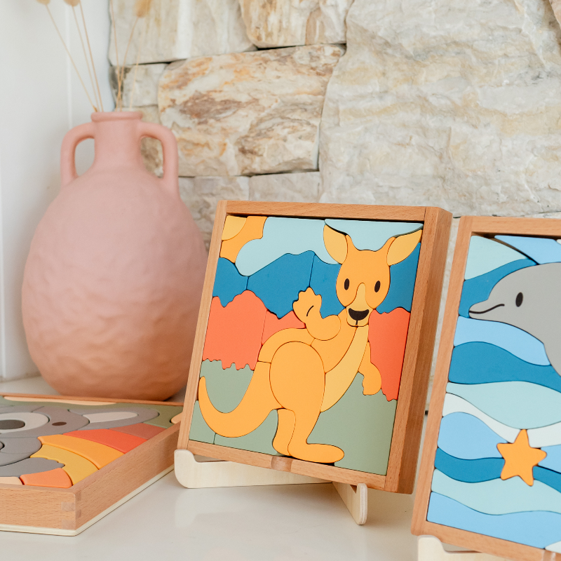 Stellavan & Papa - 3-in-1 Small Block Puzzle, Kangaroo