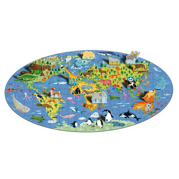 Sassi Travel, Learn and Explore - Book and 3D Puzzle Set - World of Animals, 200 pcs