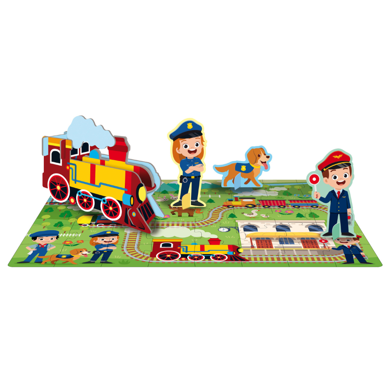 Sassi 3D Puzzle and Book Set - Learn Shapes Train, 40 pcs