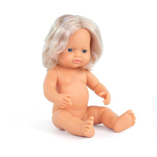 Miniland Doll - Anatomically Correct Naked Caucasian Girl, Blond, 38 cm