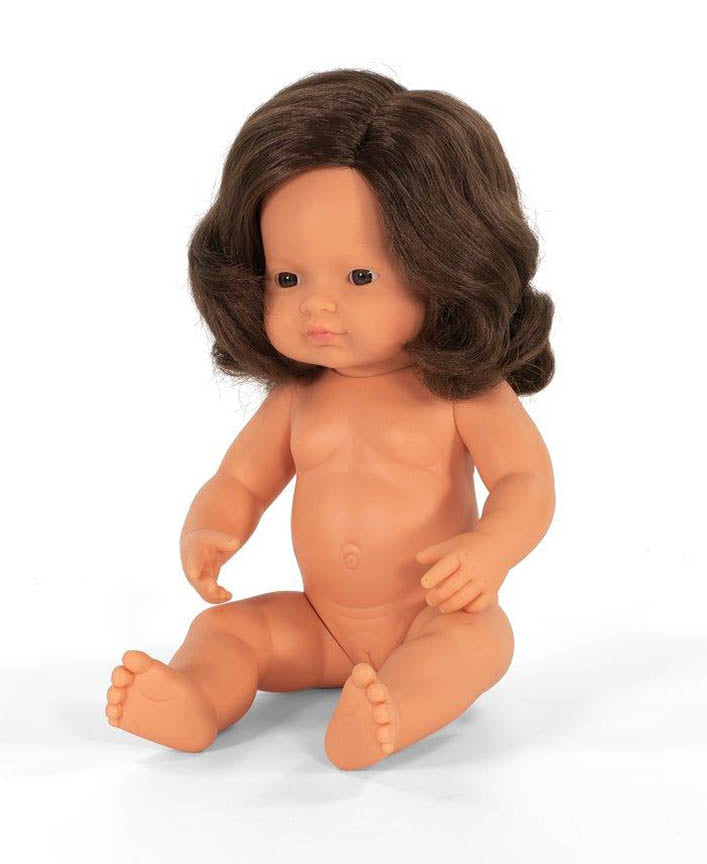 Miniland Doll Anatomically Correct Naked Baby Brunette Girl, 38 cm