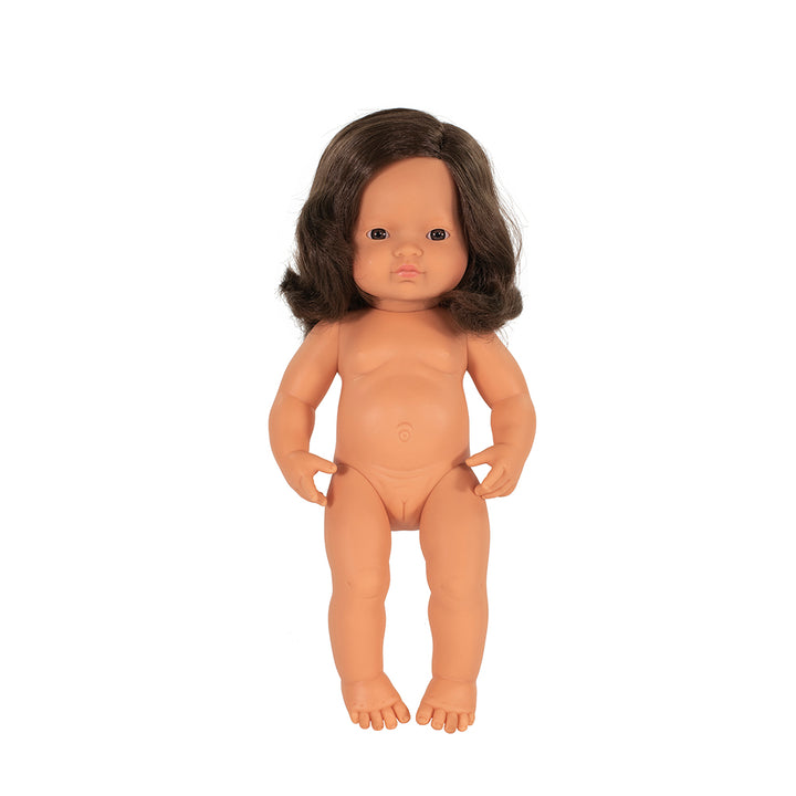 Miniland Doll Anatomically Correct Naked Baby Brunette Girl, 38 cm