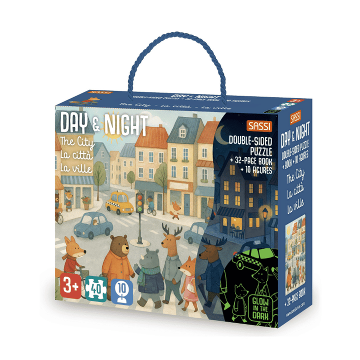 Sassi Day & Night Double-Sided Puzzle & Book Set - City