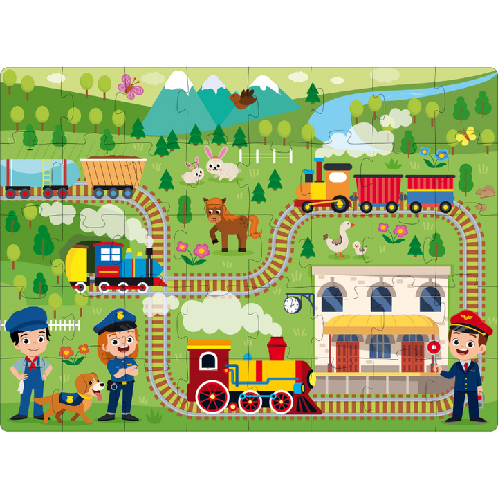 Sassi 3D Puzzle and Book Set - Learn Shapes Train, 40 pcs
