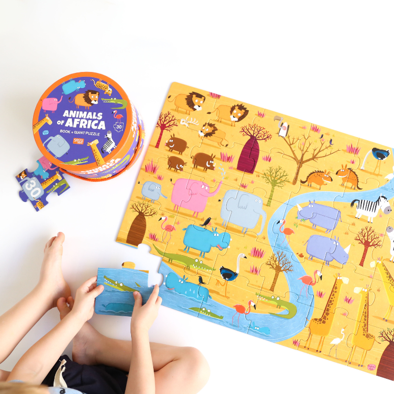 Sassi Book and Giant Puzzle - Animals of Africa, 30 pcs
