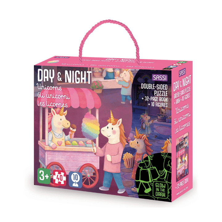 Sassi Day & Night Double-Sided Puzzle & Book Set - Unicorns