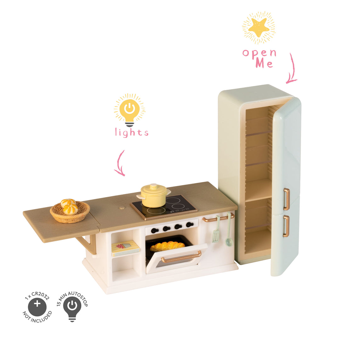 Lundby Doll House Furniture - Kitchen Fridge, Isl & with Oven & Stovetop
