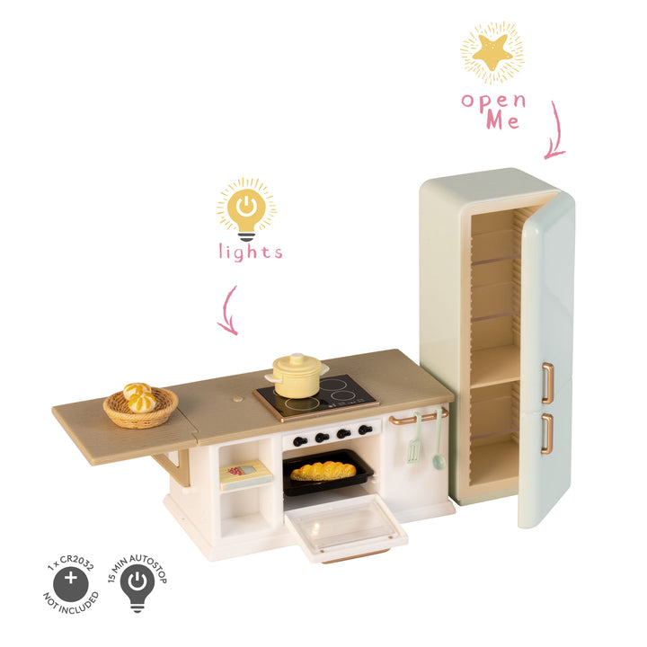 Lundby Doll House Furniture - Kitchen Fridge, Isl & with Oven & Stovetop