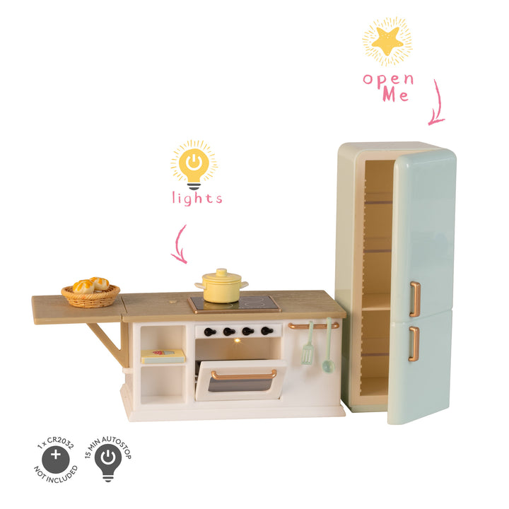 Lundby Doll House Furniture - Kitchen Fridge, Isl & with Oven & Stovetop