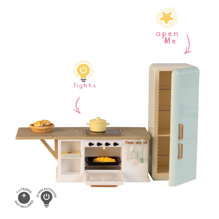 Lundby Doll House Furniture - Kitchen Fridge, Isl & with Oven & Stovetop