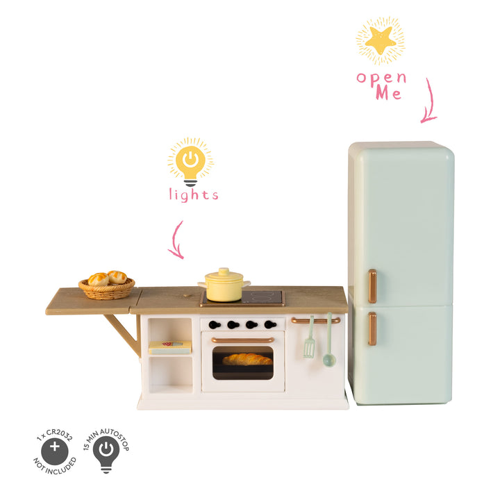 Lundby Doll House Furniture - Kitchen Fridge, Isl & with Oven & Stovetop