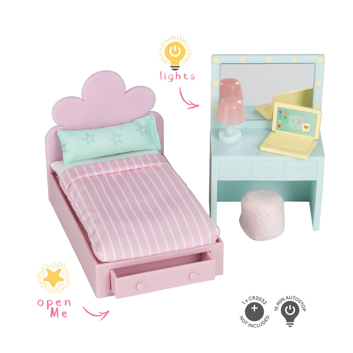 Lundby Doll House Furniture - Teenage Bedroom Set