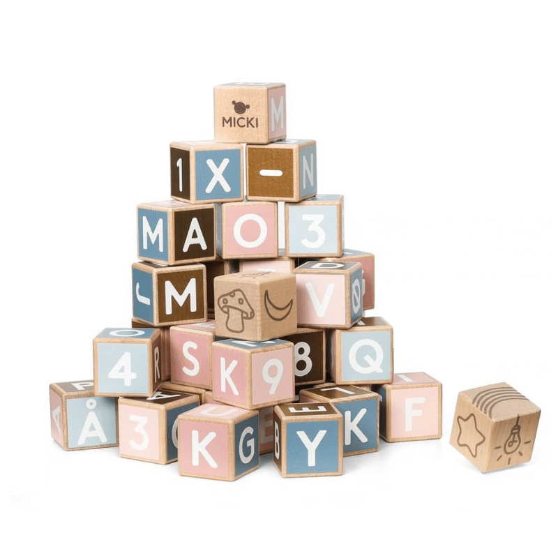 Micki - Wooden Letter and Number Building Blocks, 36 pcs