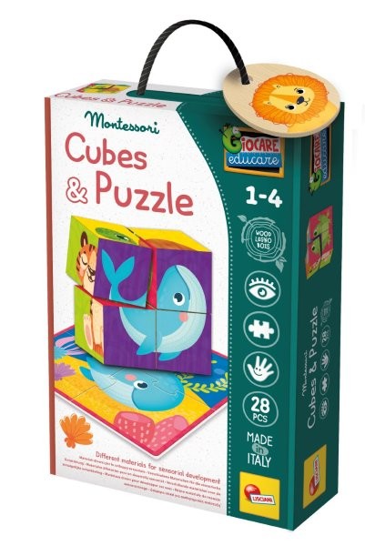 Lisciani Montessori Baby -  Wood Cubes and Puzzle, 2 in 1
