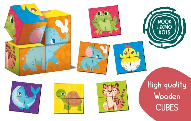 Lisciani Montessori Baby -  Wood Cubes and Puzzle, 2 in 1