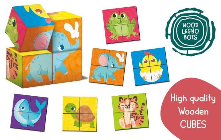 Lisciani Montessori Baby -  Wood Cubes and Puzzle, 2 in 1