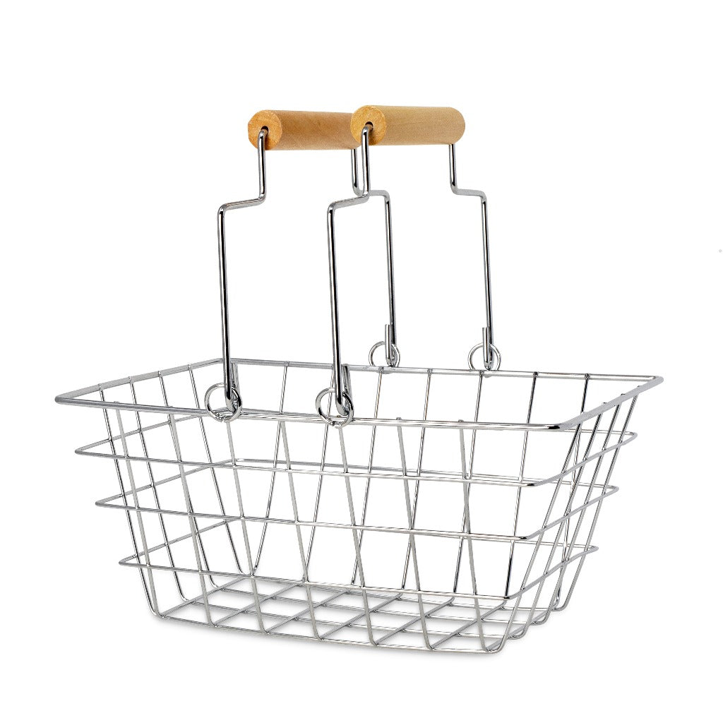 MamaMemo Metal Shopping Basket with Wooden Handle