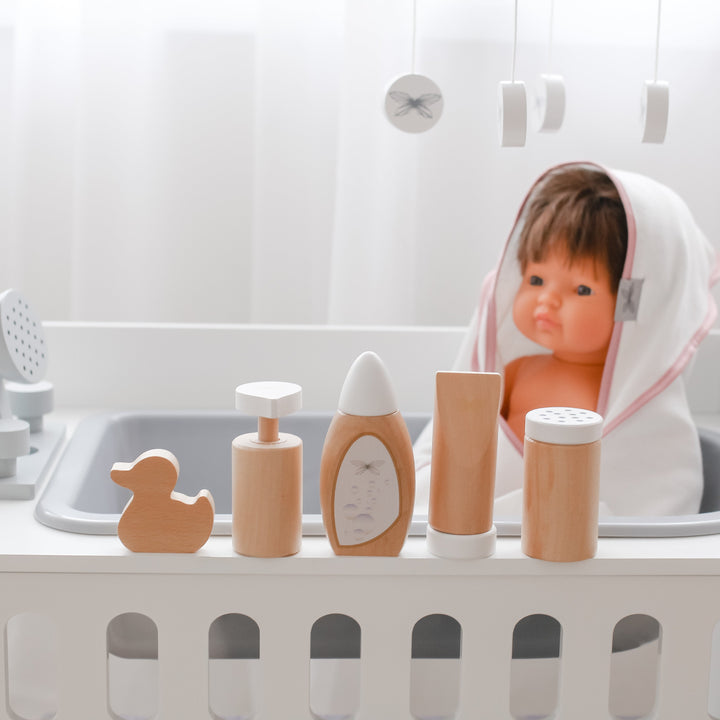 by Astrup Role Play Wooden Doll Care & Bathing Set, 7 pcs
