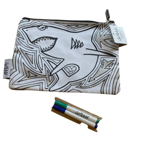 Scribbla Pencil Case and Fabric Pen Set, Shark