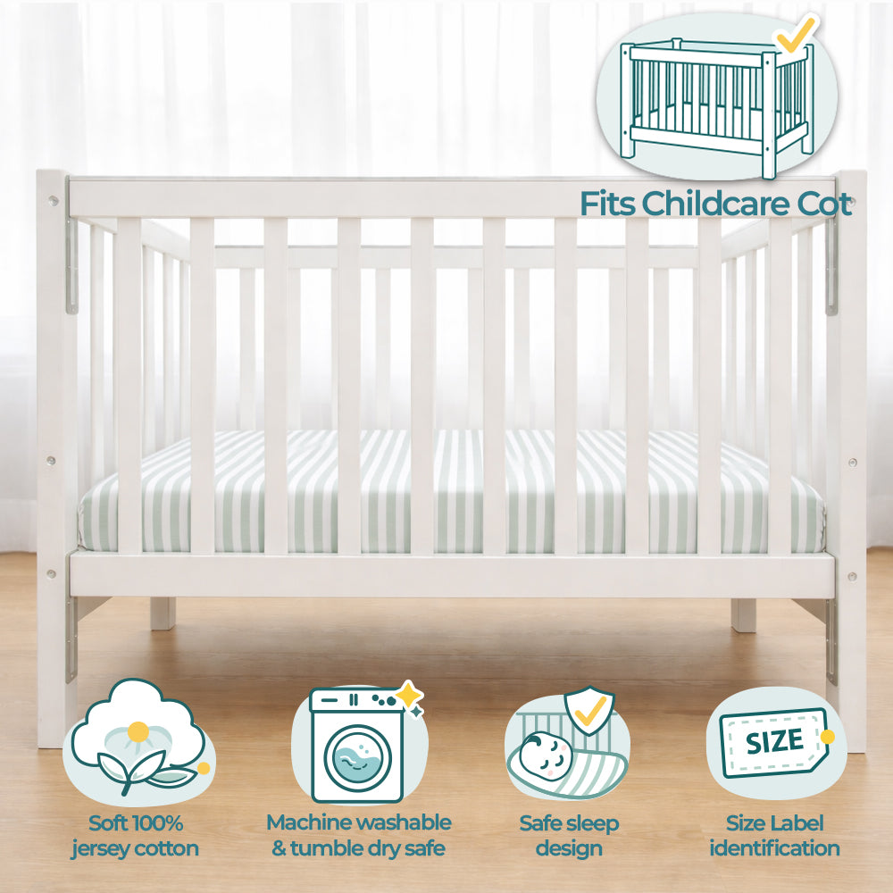 Imagine That Sage Stripe Mini Cot Fitted Sheet Set