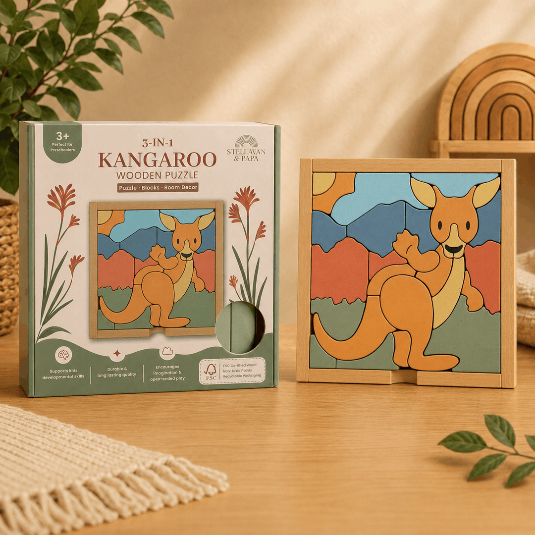 Stellavan & Papa - 3-in-1 Small Block Puzzle, Kangaroo