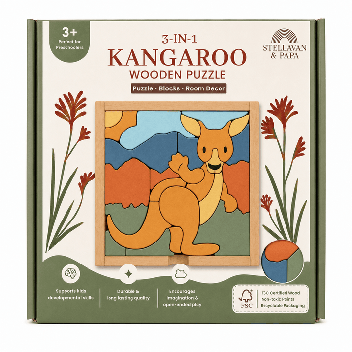 Stellavan & Papa - 3-in-1 Small Block Puzzle, Kangaroo