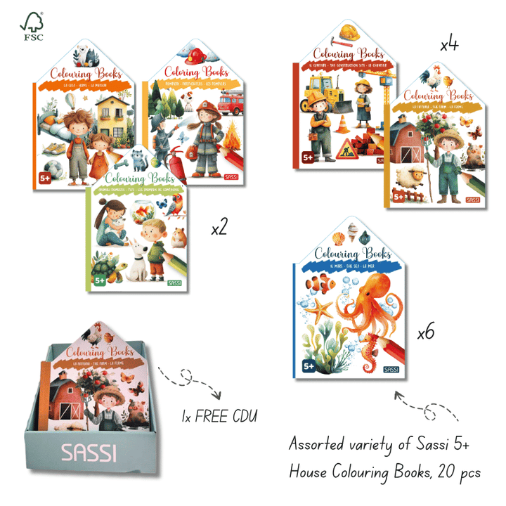 Sassi Colouring Book House Pack, 20 pcs and FREE CDU
