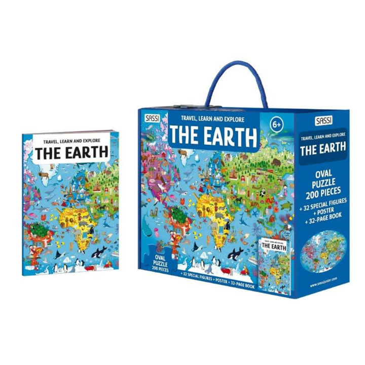 Sassi Travel, Learn and Explore - Puzzle and Book Set - The Earth, 200 pcs