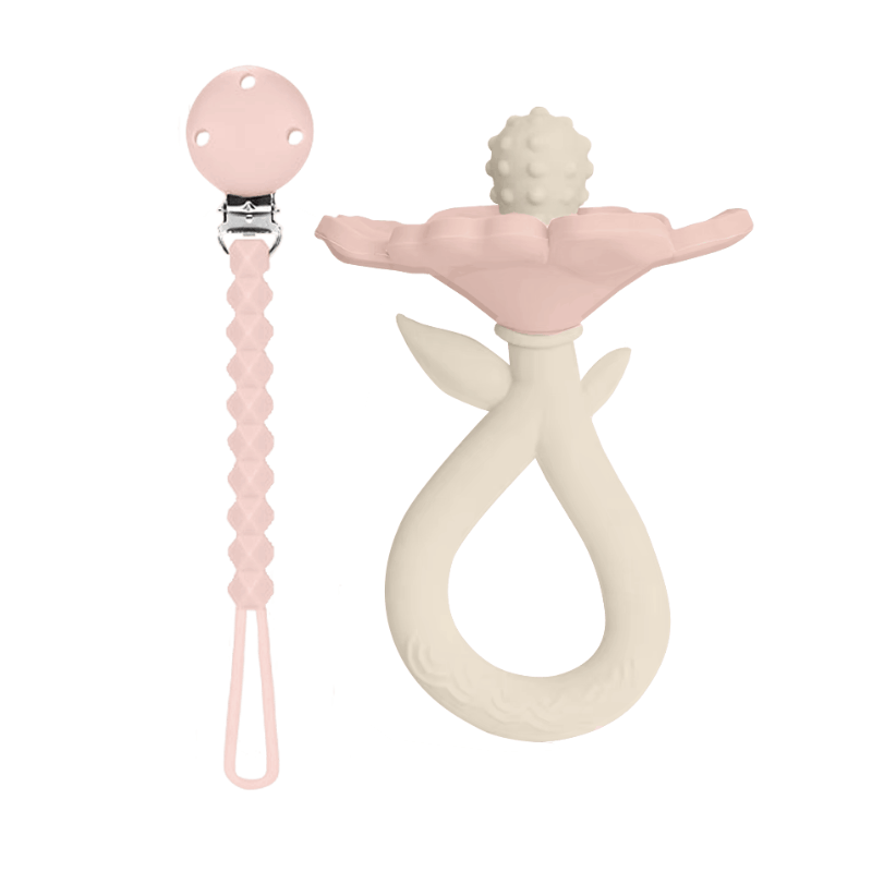 Koukla Baby Silicone Flower Teether & Soother Chain Set, Pink