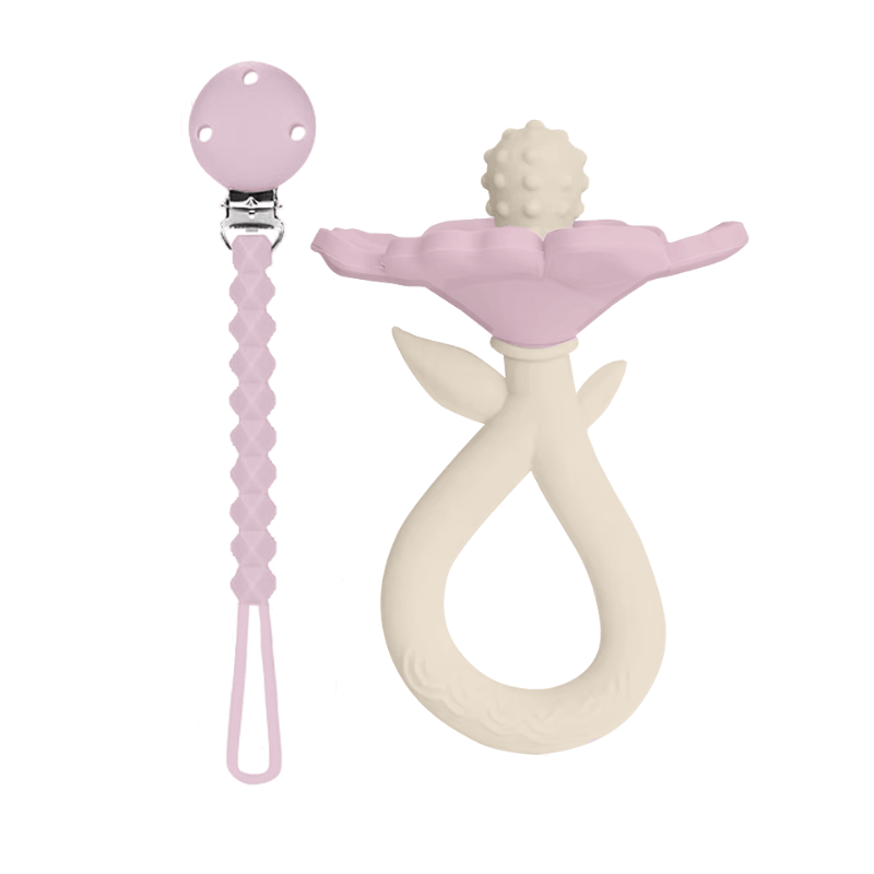 Koukla Baby Silicone Flower Teether & Soother Chain Set, Lilac