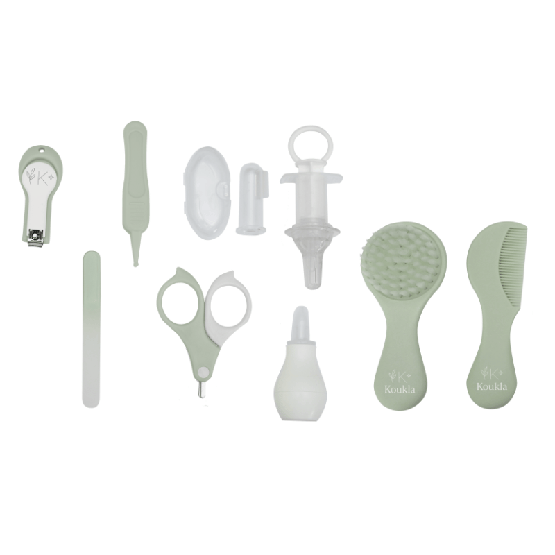 Koukla Baby Grooming Kit, Sage, 10 pcs