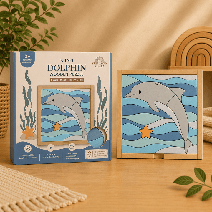 Stellavan & Papa - 3-in-1 Small Block Puzzle, Dolphin