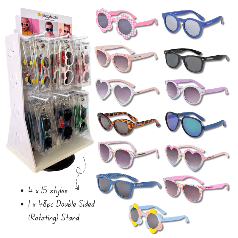 Frankie Ray Sunglasses Starter Bundle, 60 pcs + FREE Double-Sided Stand