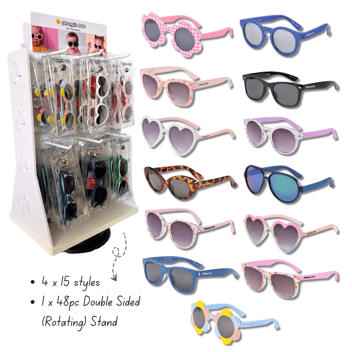 Frankie Ray Sunglasses Starter Bundle, 60 pcs + FREE Double-Sided Stand