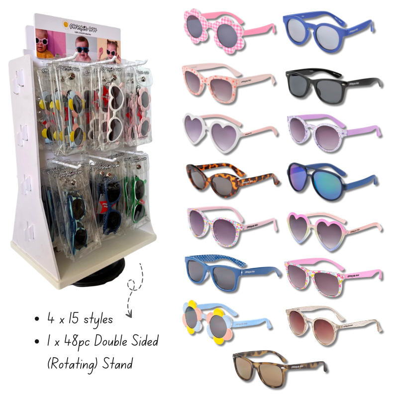 Frankie Ray Sunglasses Starter Bundle, 60 pcs + FREE Double-Sided Stand